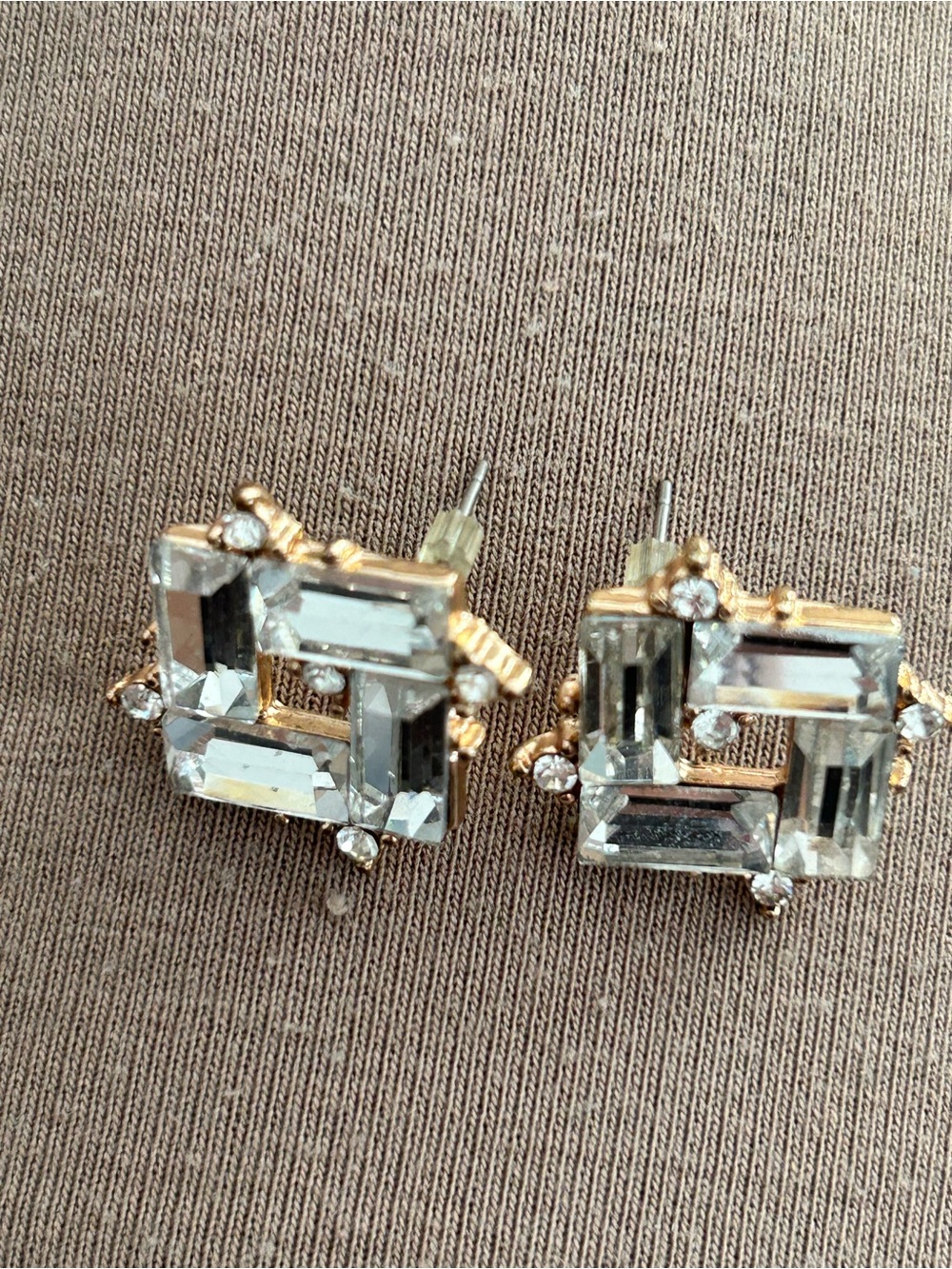 5/$25 Gold-Tone Clear Crystal Square stud-Earrings - Picture 3 of 5